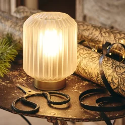 Lampe de table en verre et acier H17cm - blanc