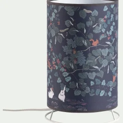 Lampe en cotonnette motif Bosquet - bleu D18xH30cm