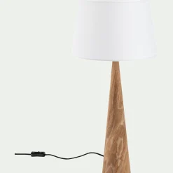 Lampe en métal effet bois clair et coton - blanc