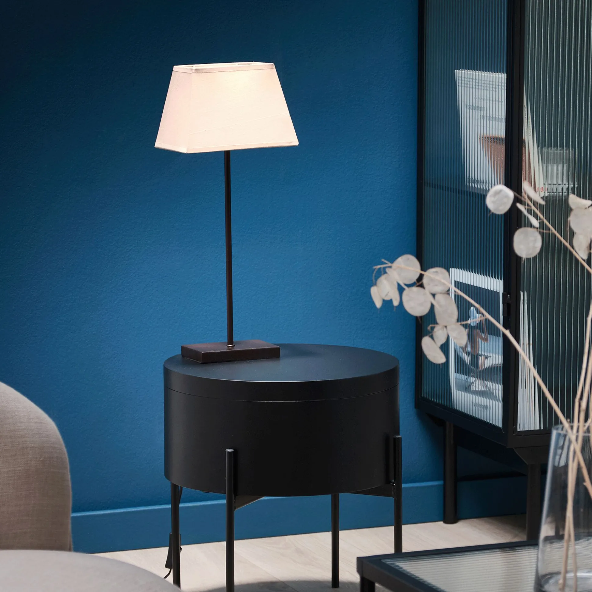 Lampe métal avec abat-jour H47cm - taupe clair