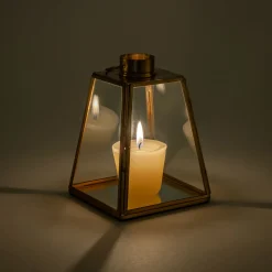 Lanterne miniature en verre et fer H14cm - doré