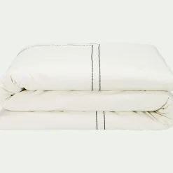 Linge de lit brodé en coton lavé - blanc ventoux