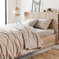 Linge de lit uni en coton - beige alpilles