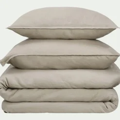 Linge de lit uni en lin lavé - beige