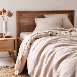 Linge de lit uni en lin lavé - beige