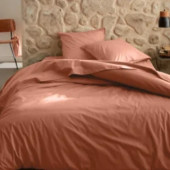 Linge de lit uni en percale de coton - brun rustrel