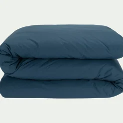 Linge de lit uni en percale de coton - bleu figuerolles