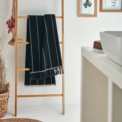 Linge de toilette rayé en coton - noir
