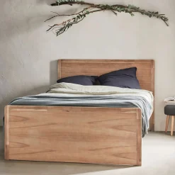 Lit 2 places avec tête de lit en acacia 160x200cm - bois clair