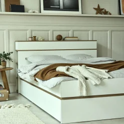 Lit 2 places avec tête de lit en bois 140x200cm - blanc