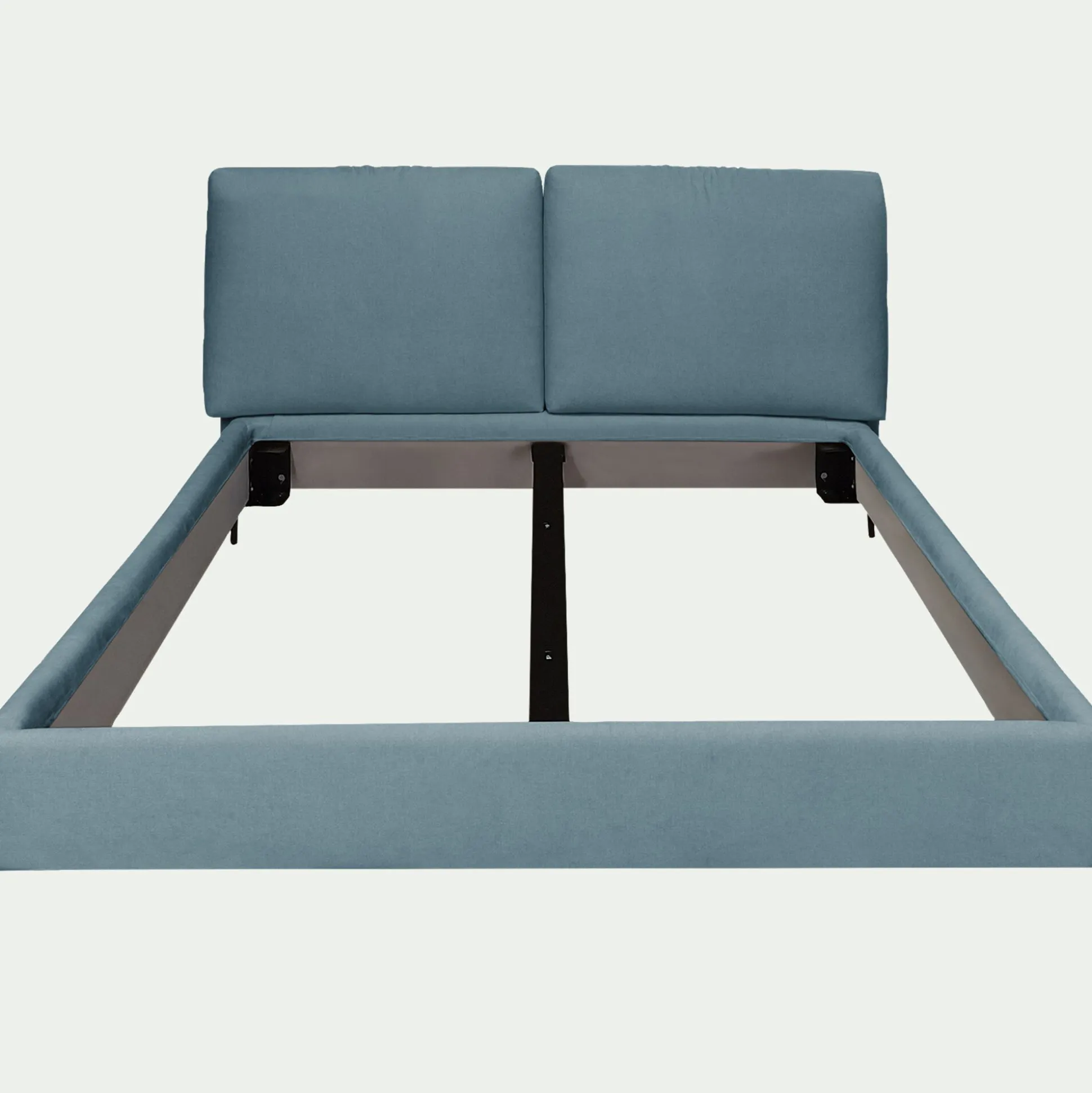 Lit 2 places avec tête de lit en tissu doux 160x200cm - bleu niolon