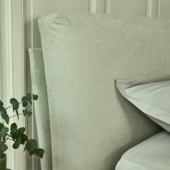 Lit 2 places avec tête de lit en tissu doux 160x200cm - blanc écru