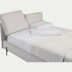 Lit 2 places avec tête de lit en tissu doux 160x200cm - blanc écru