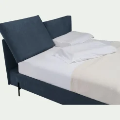 Lit 2 places avec tête de lit en velours 160x200cm - bleu céou