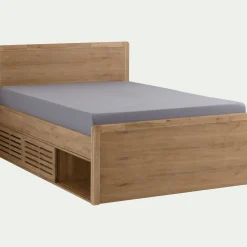 Lit 2 places avec tête de lit et rangements -160x200cm