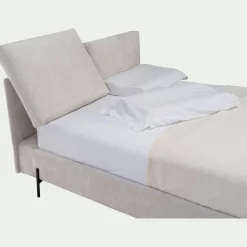 Lit 2 places avec tête de lit en velours 140x200cm - blanc écru