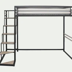 Lit 2 places mezzanine en acier - noir 140x200cm