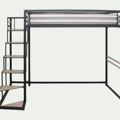 Lit 2 places mezzanine en acier - noir 140x200cm