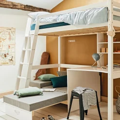 Lit mezzanine en pin 90x200cm avec bureau - blanc
