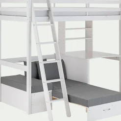 Lit mezzanine en pin 90x200cm avec bureau - blanc