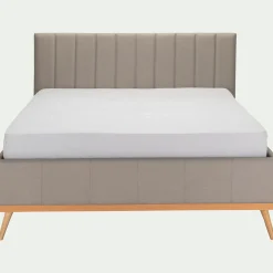 Lit-coffre 2 places recouvert de tissu - beige 140x200cm