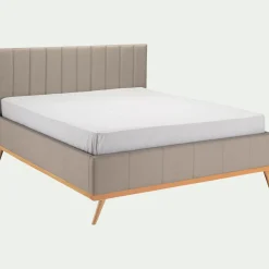 Lit-coffre 2 places recouvert de tissu - beige 140x200cm