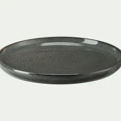 Lot de 4 assiettes à dessert en grès émail réactif D21cm - vert olivier