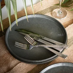 Lot de 4 assiettes plates en grès émail réactif D27cm - vert olivier