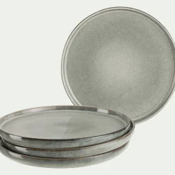 Lot de 4 assiettes plates en grès émail réactif D27cm - gris borie