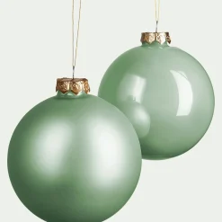 Lot de 12 boules de Noël rondes en verre D6cm - vert