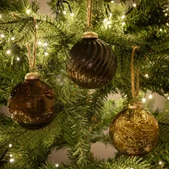 Lot de 3 boules de Noël texturées en verre recyclé D8cm - orange