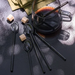 Lot de 6 cuillères à latte en verre - noir