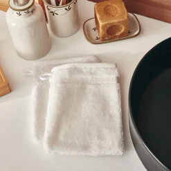 Lot de 2 gants de toilette bouclette en coton - blanc ventoux