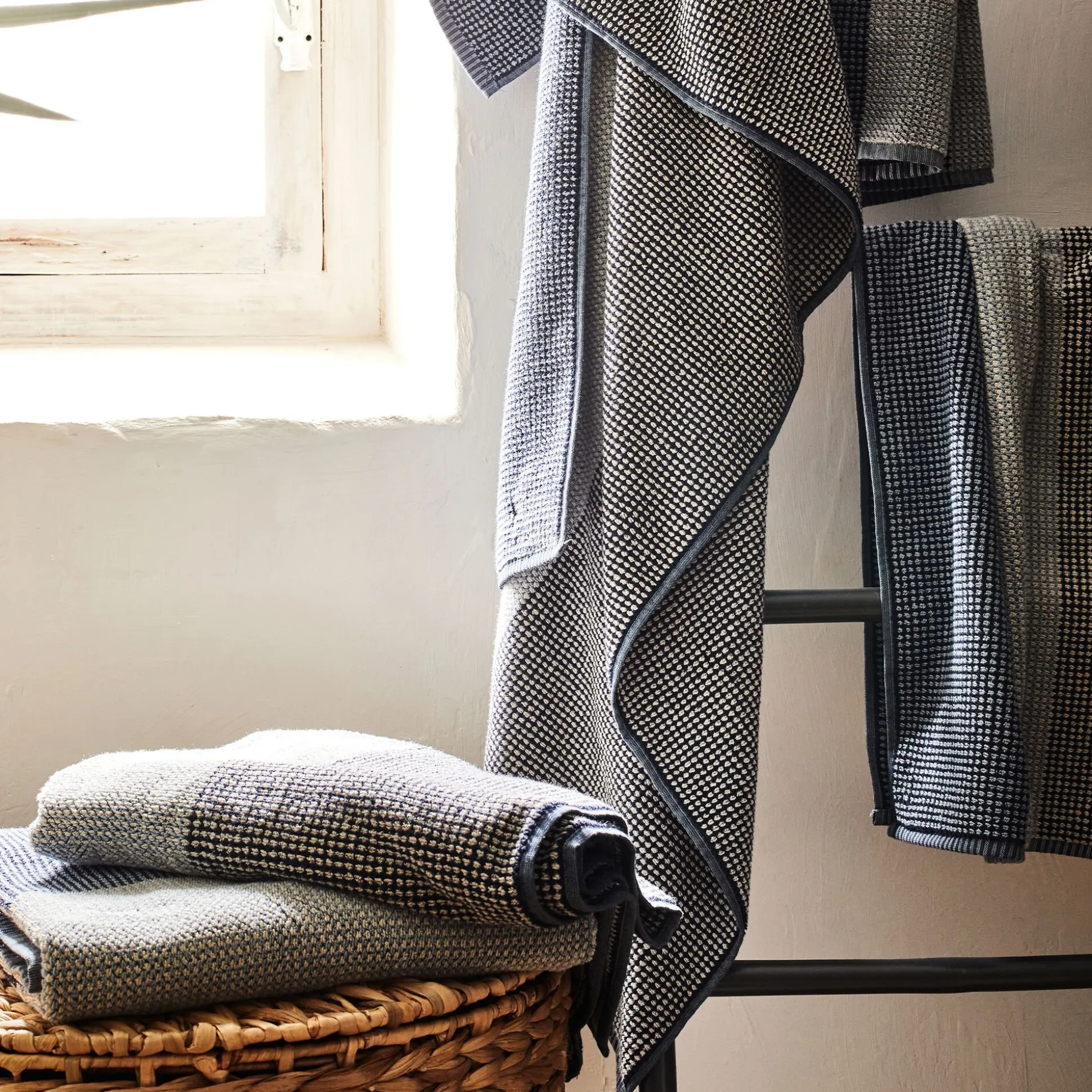 Lot de 2 gants de toilette bouclette jacquard en coton - bleu