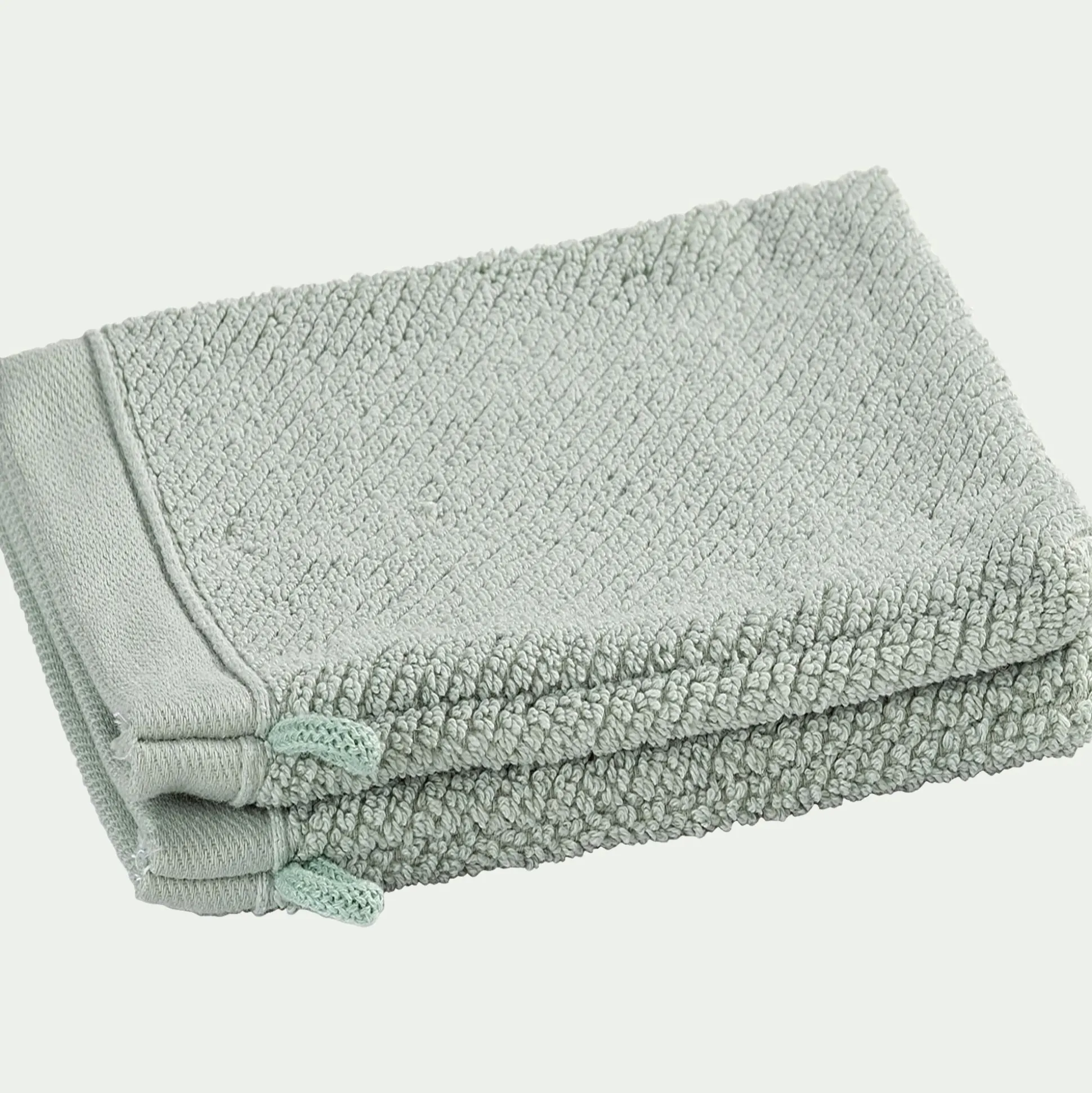 Lot de 2 gants de toilette en bouclettes de coton bio 16x21cm - vert olivier