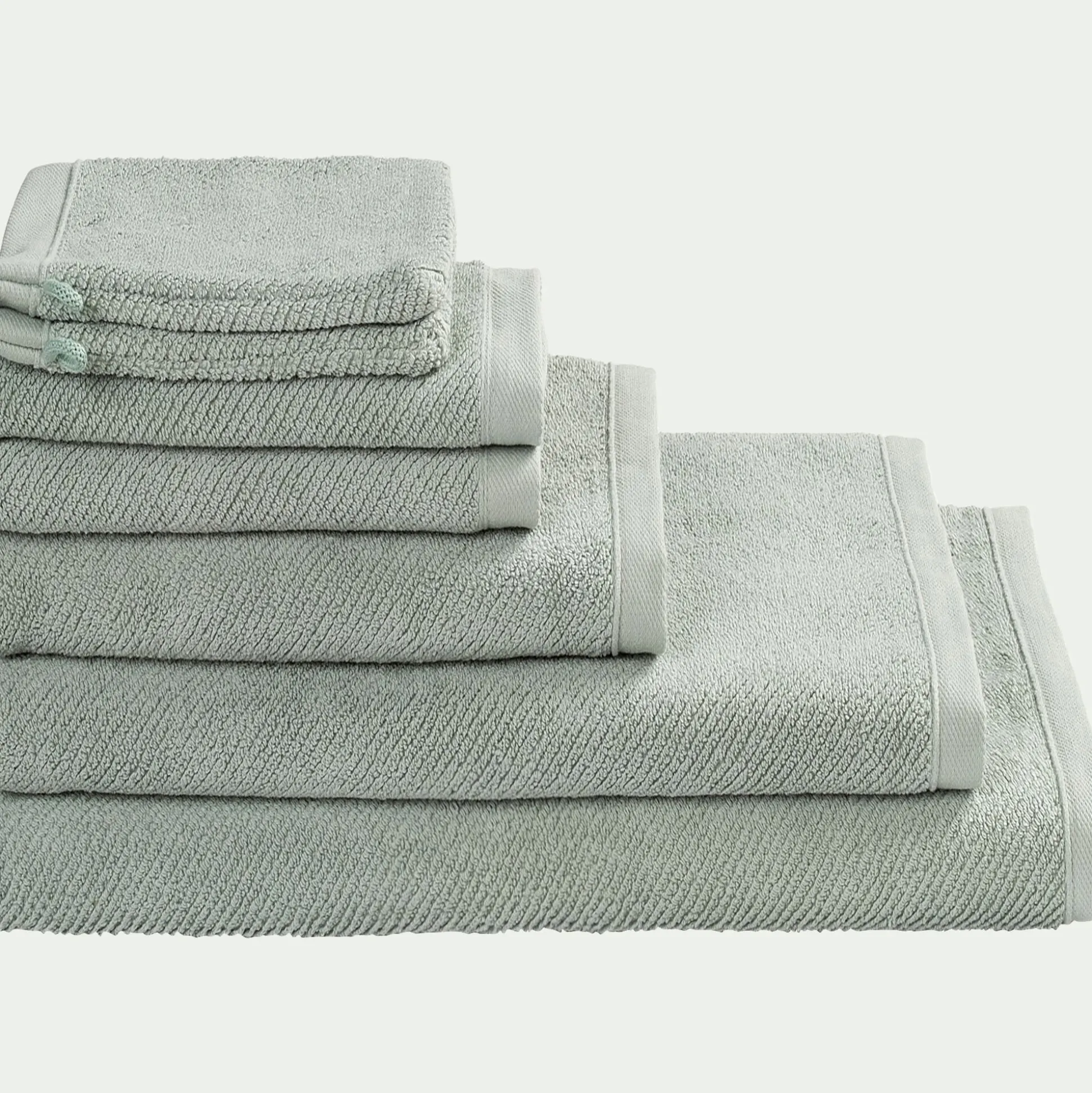 Lot de 2 gants de toilette en bouclettes de coton bio 16x21cm - vert olivier