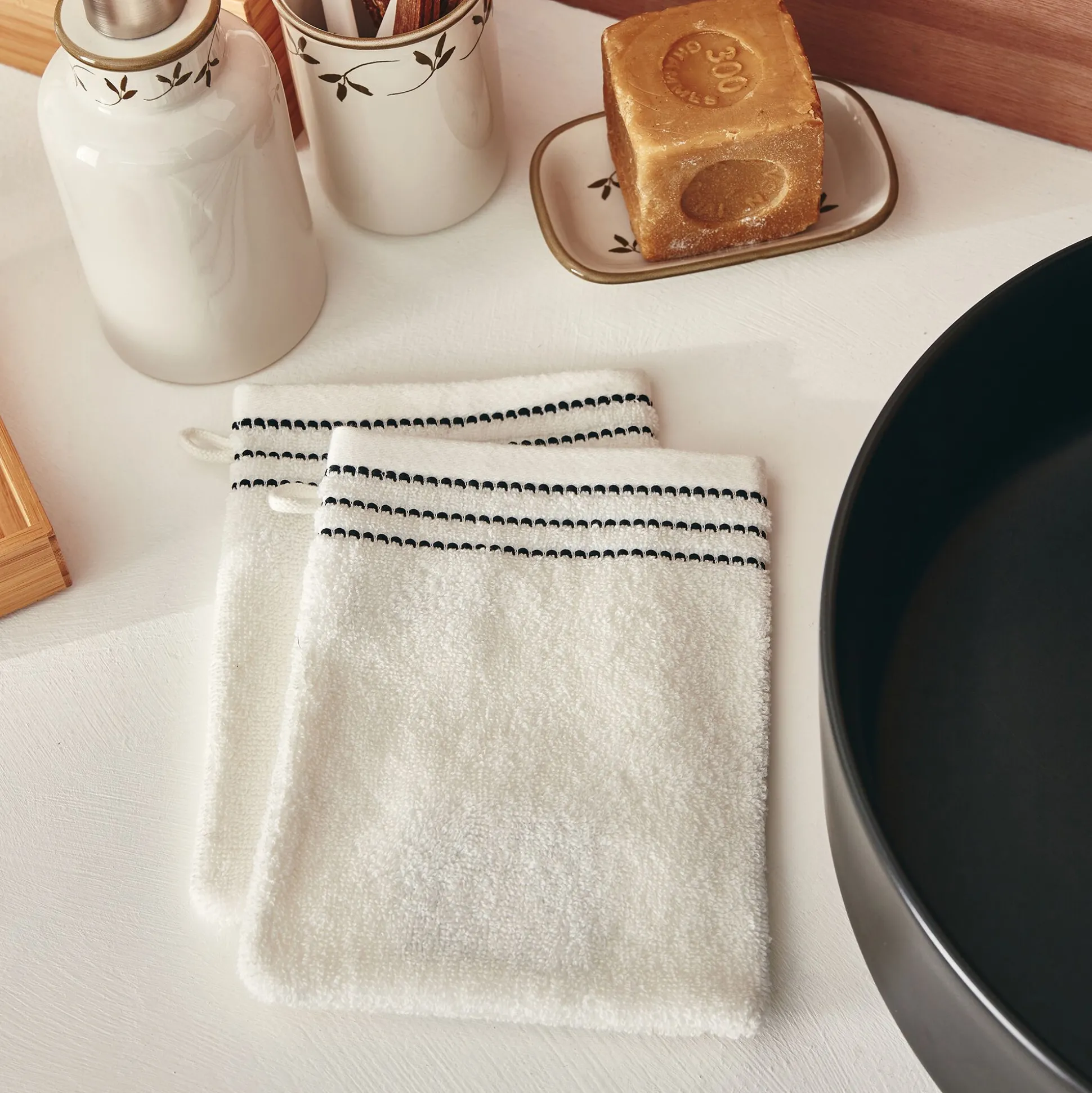 Lot de 2 gants de toilette en coton - blanc ventoux