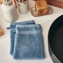 Lot de 2 gants de toilette en coton peigné - bleu autan