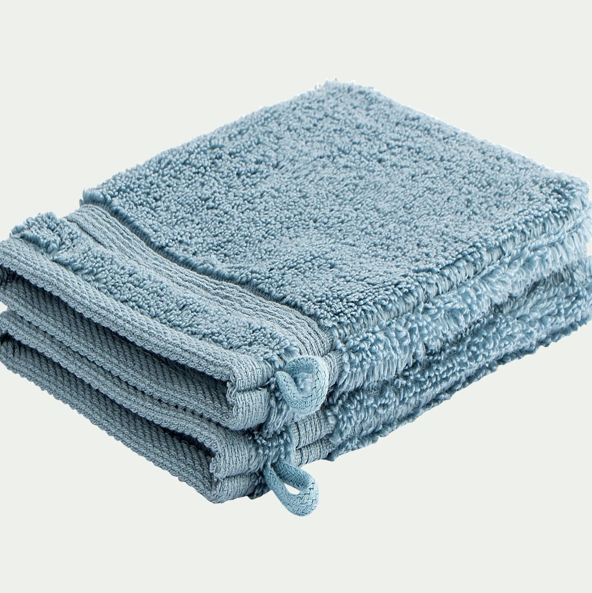Lot de 2 gants de toilette bouclette en coton - bleu autan