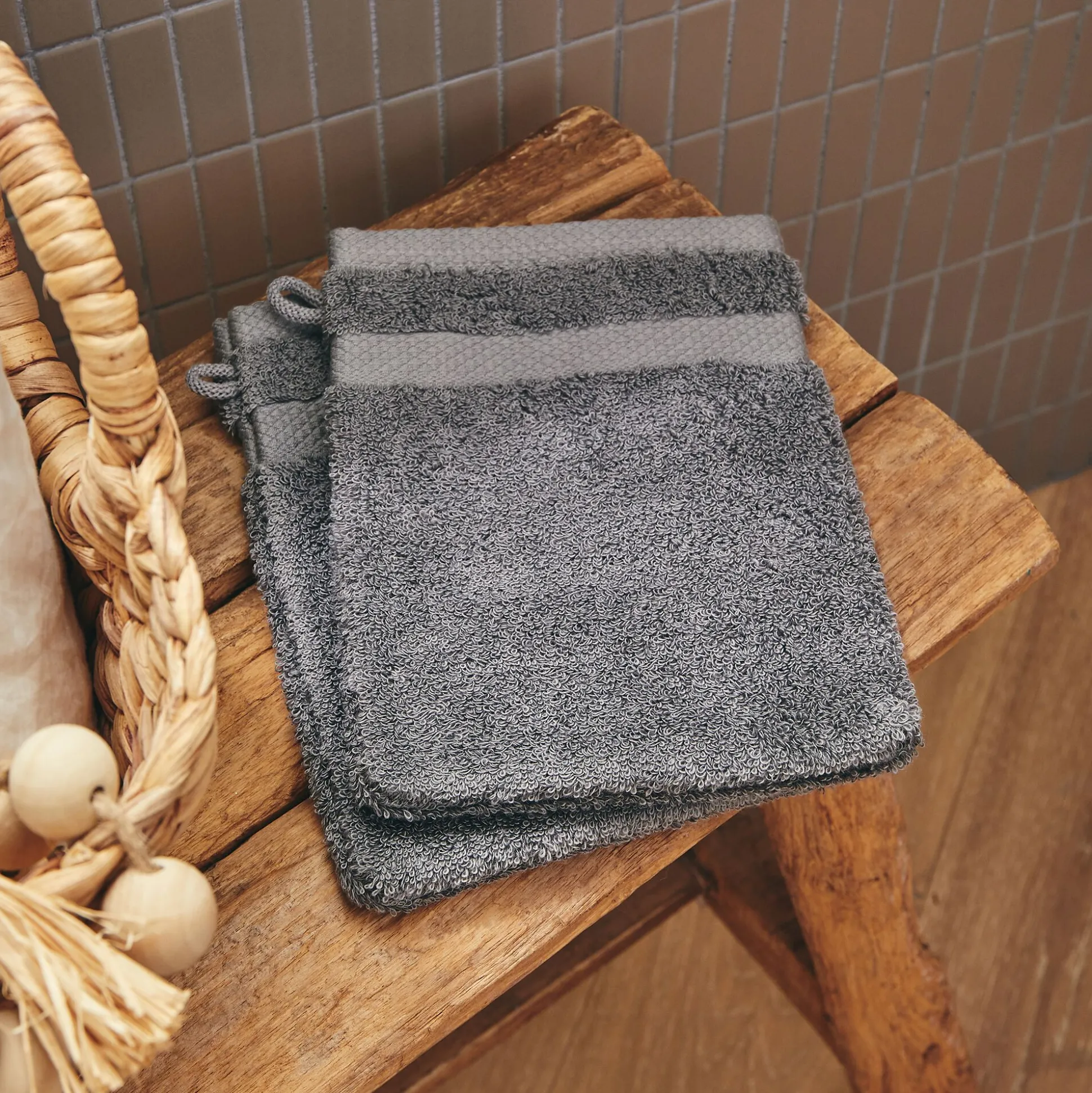 Lot de 2 gants de toilette en coton peigné - gris restanque