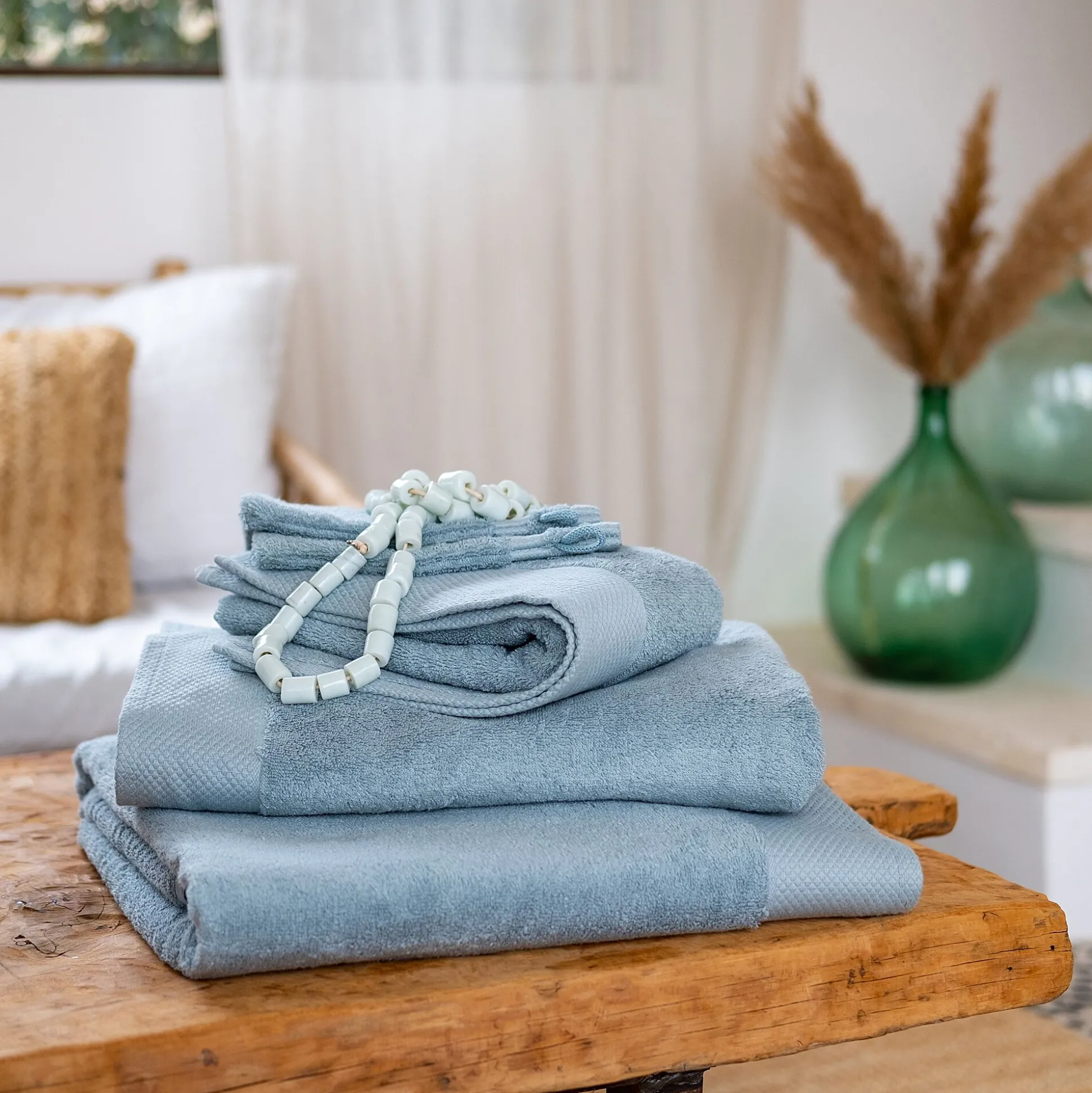 Lot de 2 gants de toilette en coton peigné - bleu calaluna