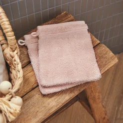 Lot de 2 gants de toilette bouclette en coton - rose grège