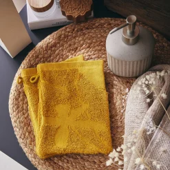 Lot de 2 gants de toilette en coton - jaune argan