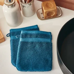 Lot de 2 gants de toilette en coton peigné - bleu figuerolles