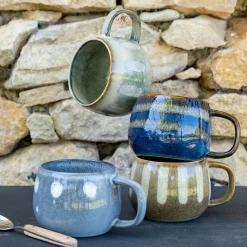 Lot de 4 mugs dépareillés en grès 35cl - bleu
