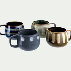 Lot de 4 mugs dépareillés en grès 35cl - bleu