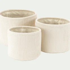 Lot de 3 paniers ronds en velours côtelé - blanc ventoux