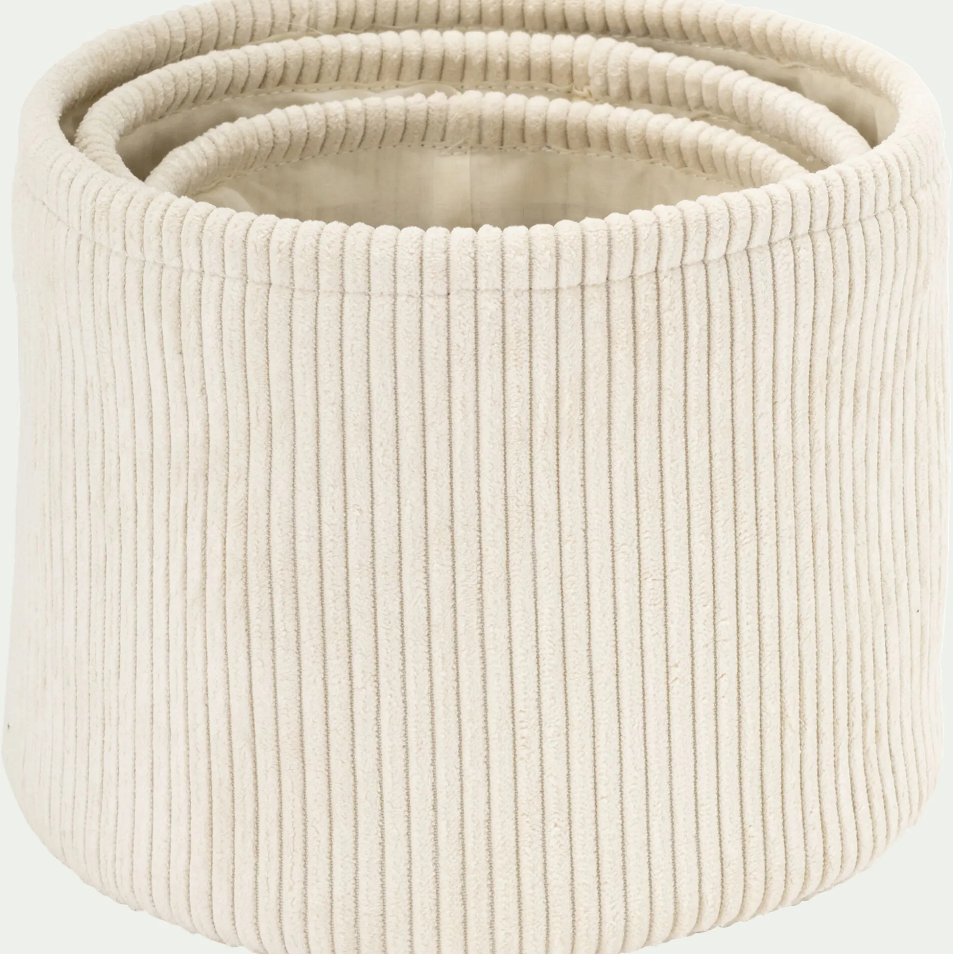 Lot de 3 paniers ronds en velours côtelé - blanc ventoux
