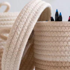 Lot de 2 paniers ronds en tissu - beige