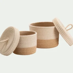 Lot de 2 paniers ronds en tissu - beige